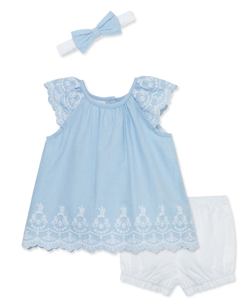 Blue Eyelet Short Set