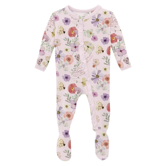 Violet Flowers Ruffle Footie