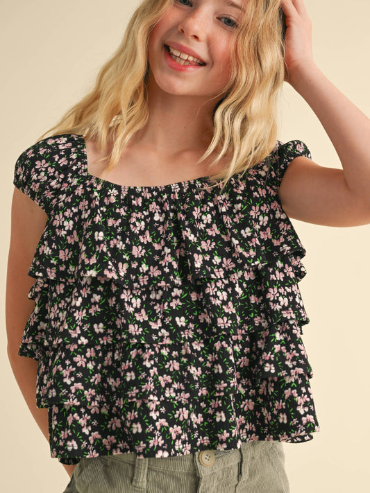 Blush Hearts Black Ruffle top