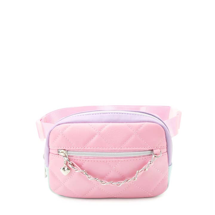 Quilted Colorblock Chain Fanny Pack