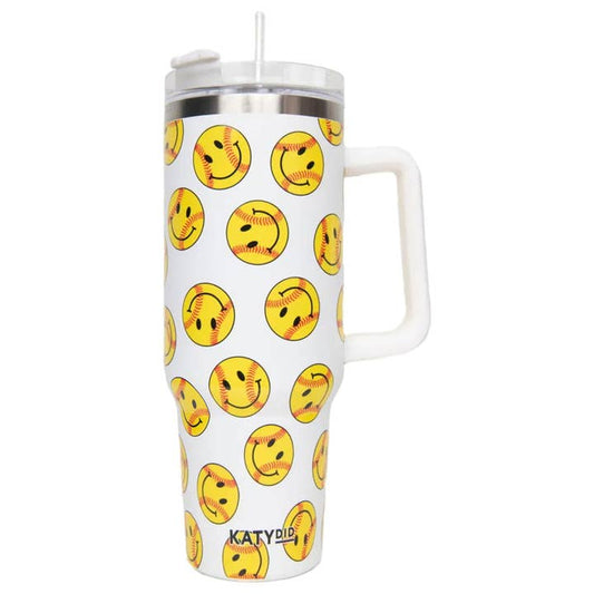 Softball Happy Faces Stainless Steel Tumbler