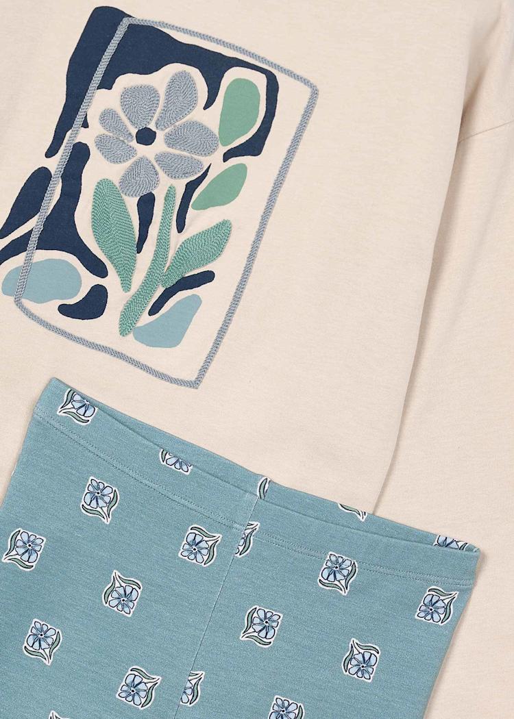 Floral Shirt & Leggings Set-Blue