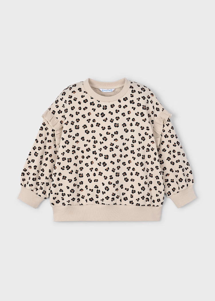 Ruffle Sleeve Pullover-Leopard