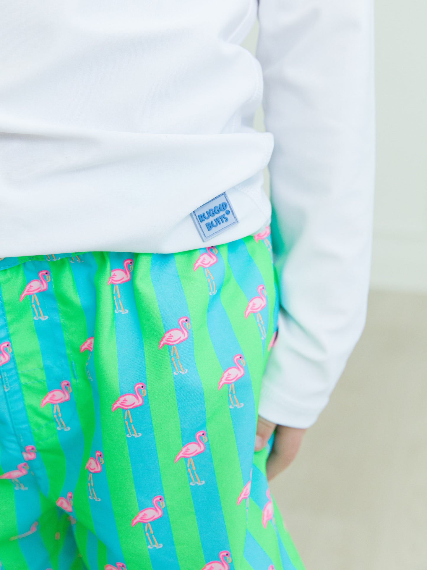 Swim Trunks-Neon Flamingo Stripe