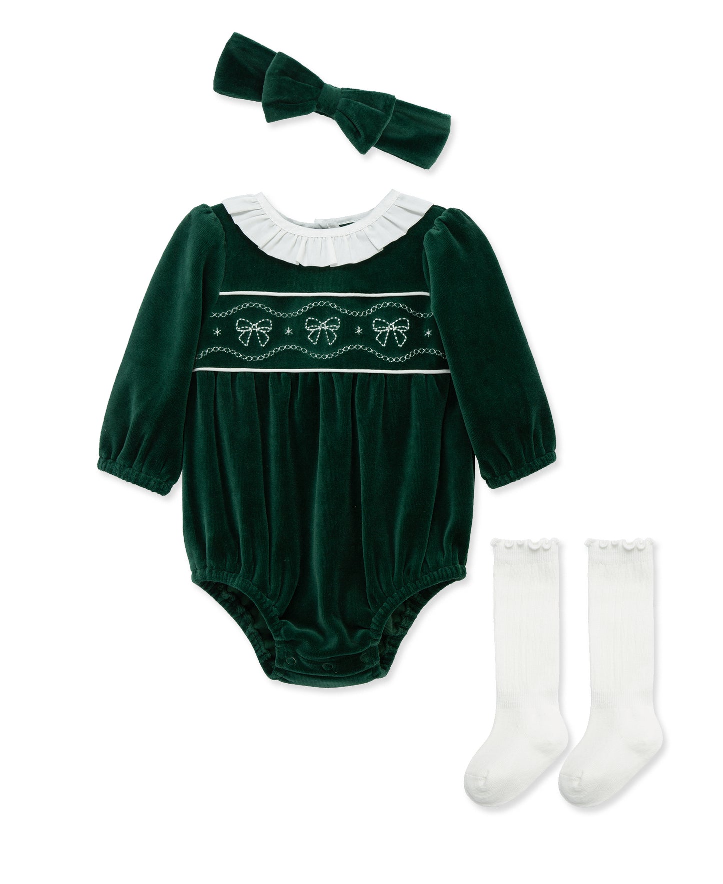 Bows Velour Bubble Set-Green