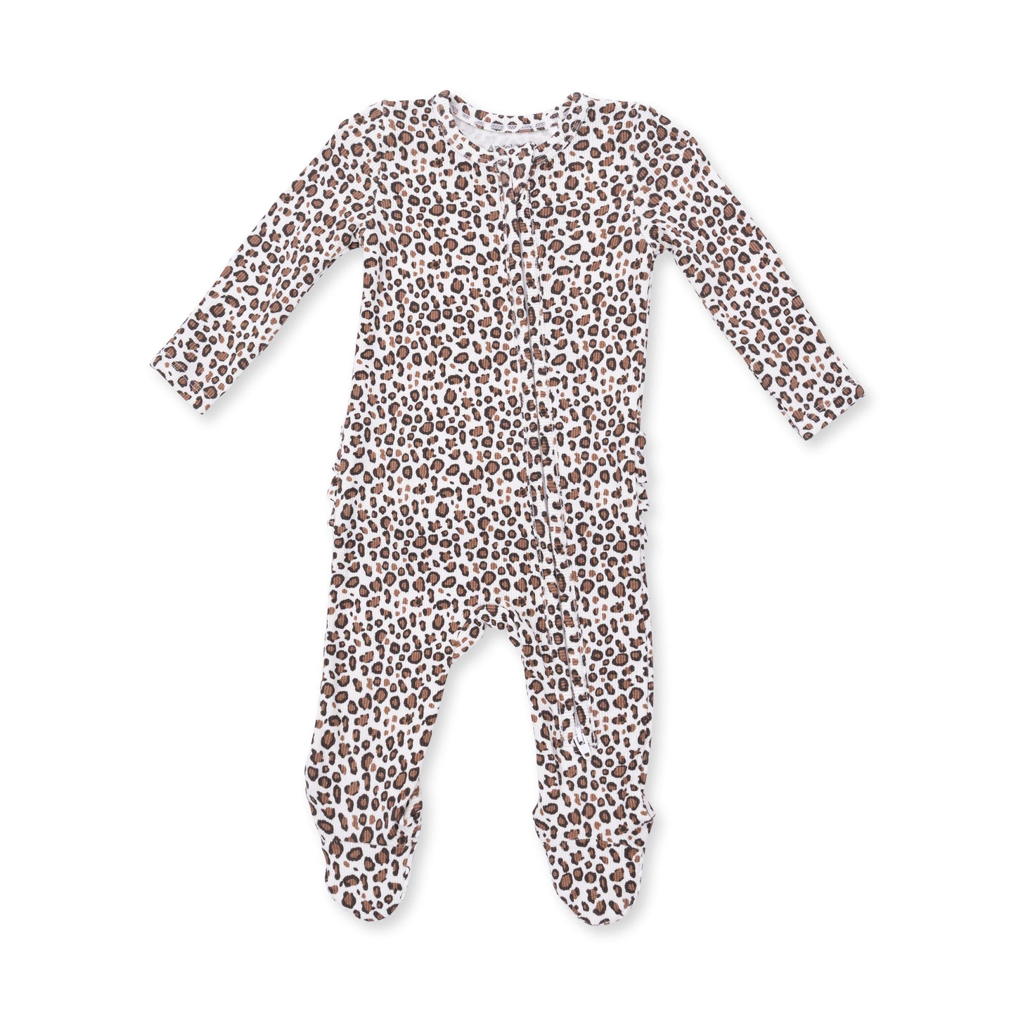 Leopard Rib Ruffle Back Footie