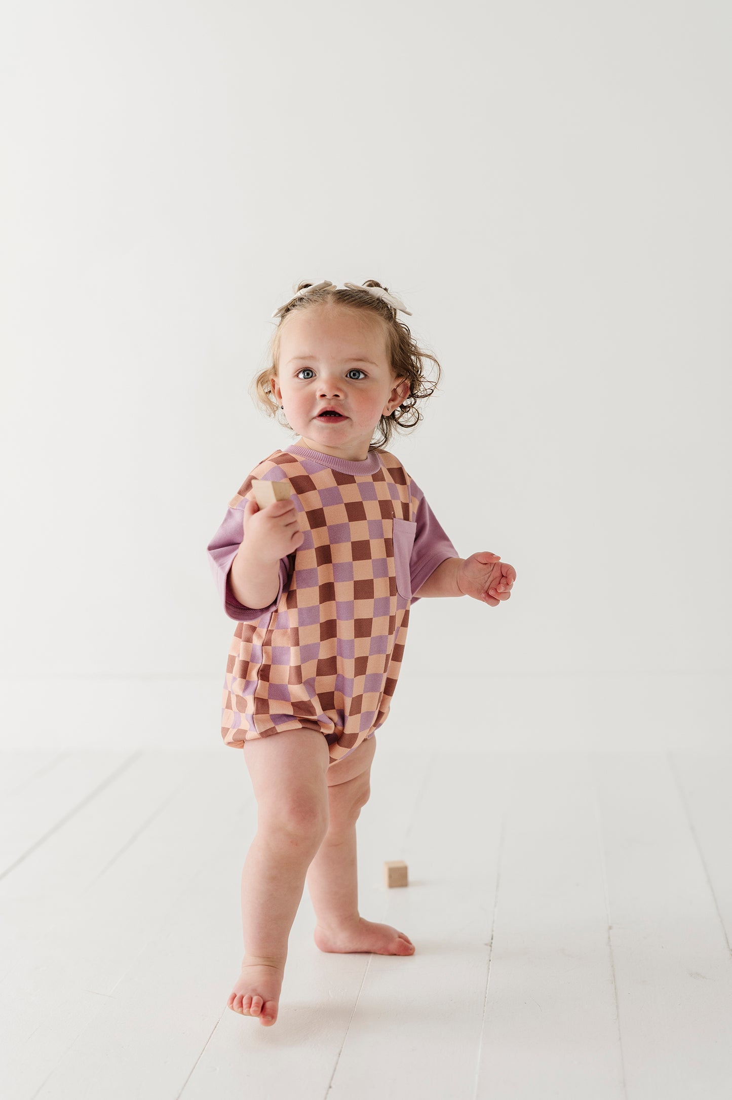 Colorblock Romper-Checker in Burlwood