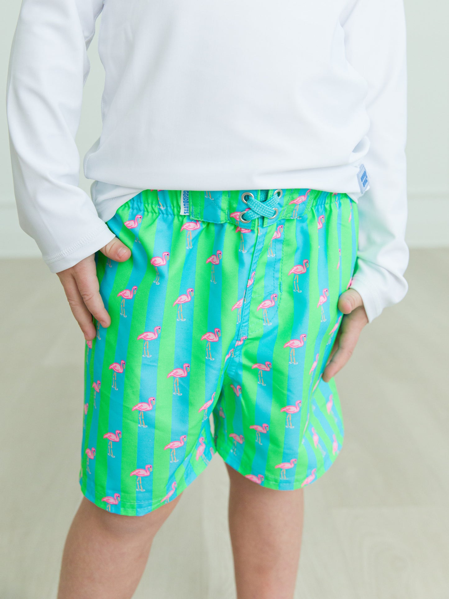Swim Trunks-Neon Flamingo Stripe
