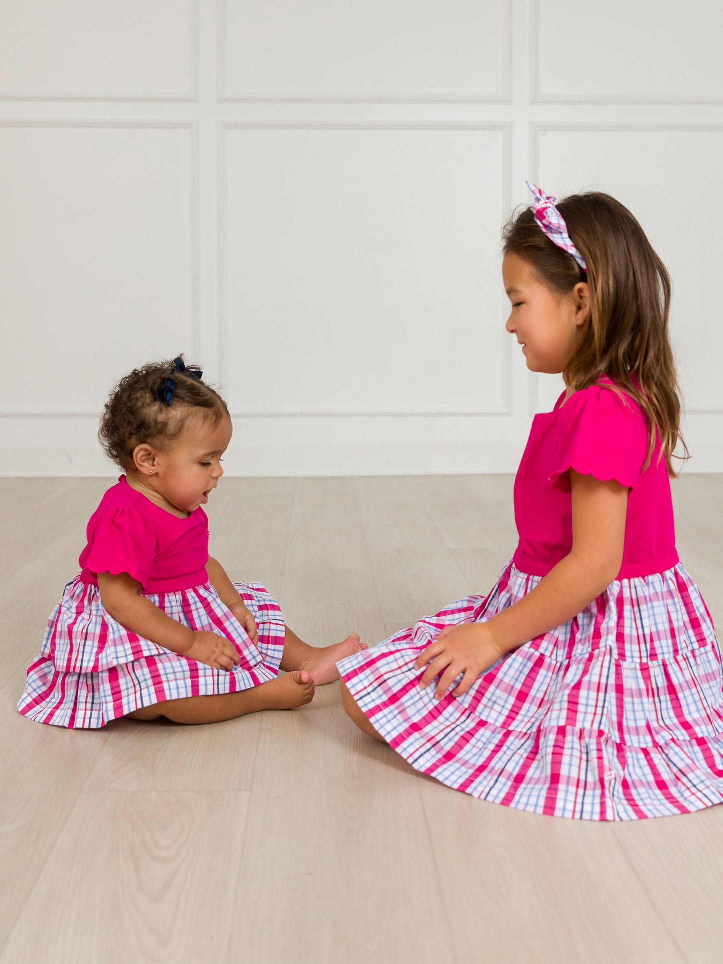 Adley Plaid Mixed Media Tiered Dress