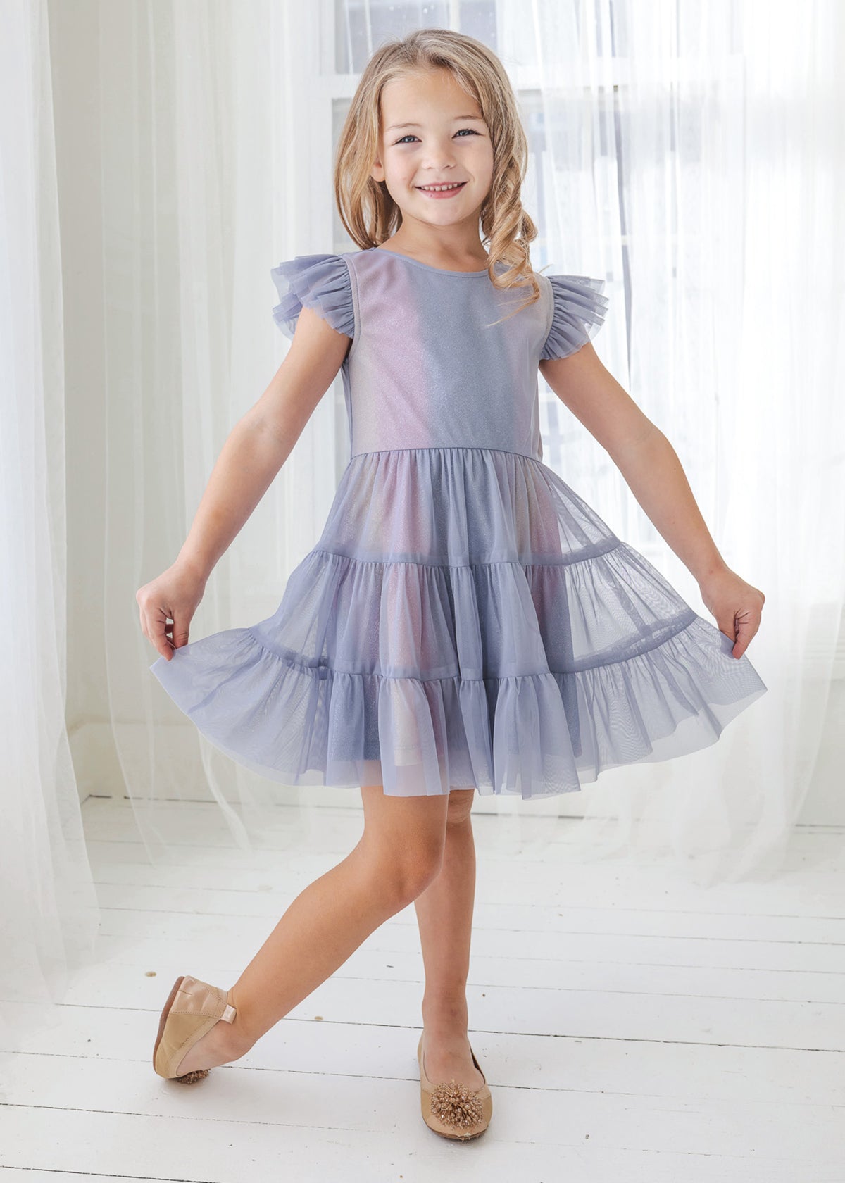 Phoenix Tiered Tulle & Knit L/S Dress