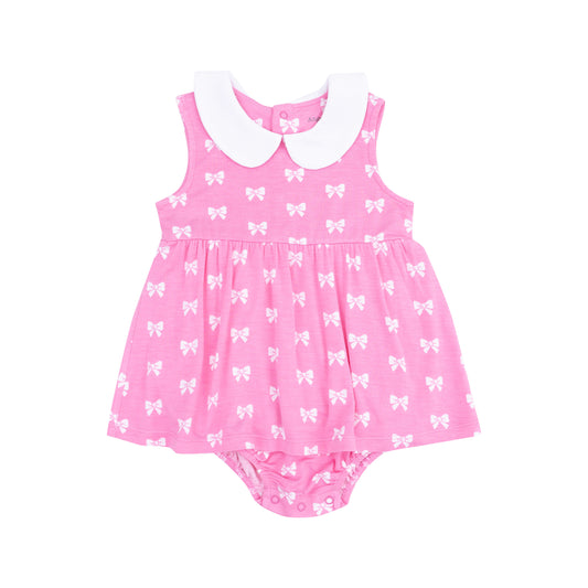 Pink Bows Peter Pan Collar Bubble with Skirt