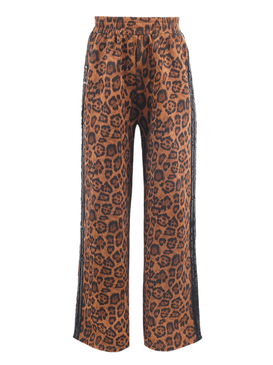 Leopard Print Sequin Trim Track Pants