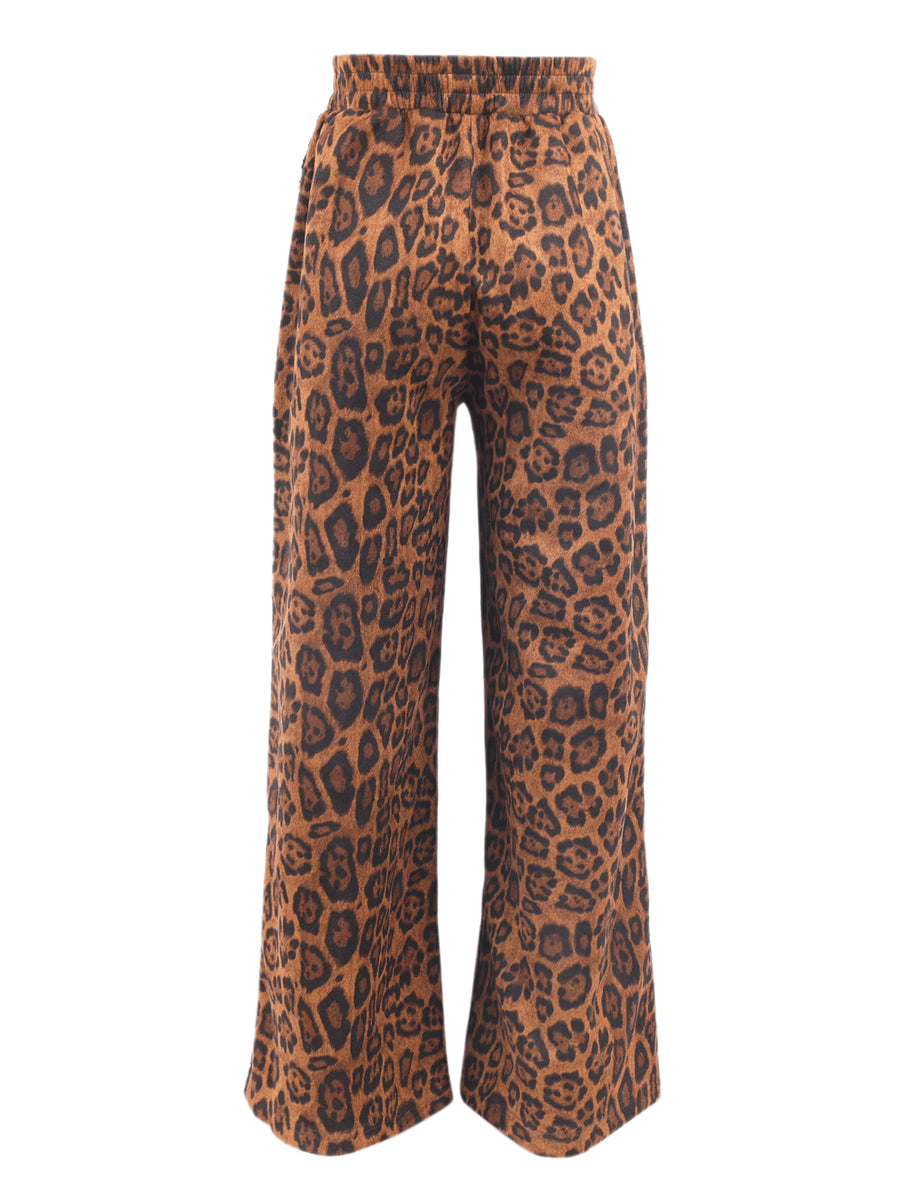 Leopard Print Sequin Trim Track Pants