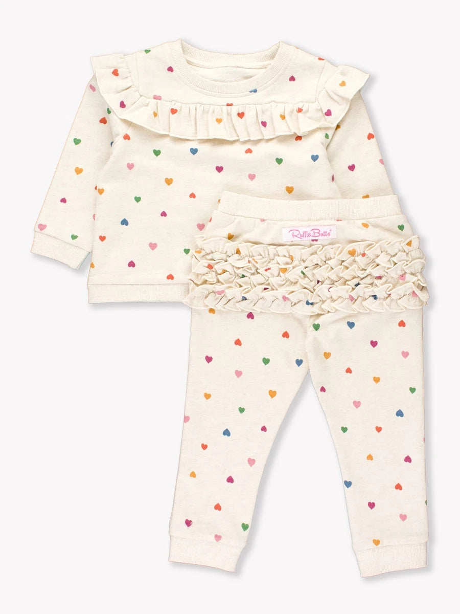 Wild Rainbow Hearts Ruffle Jogger Set