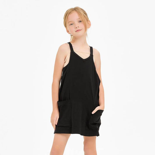 Tank Dress with Romper-Black