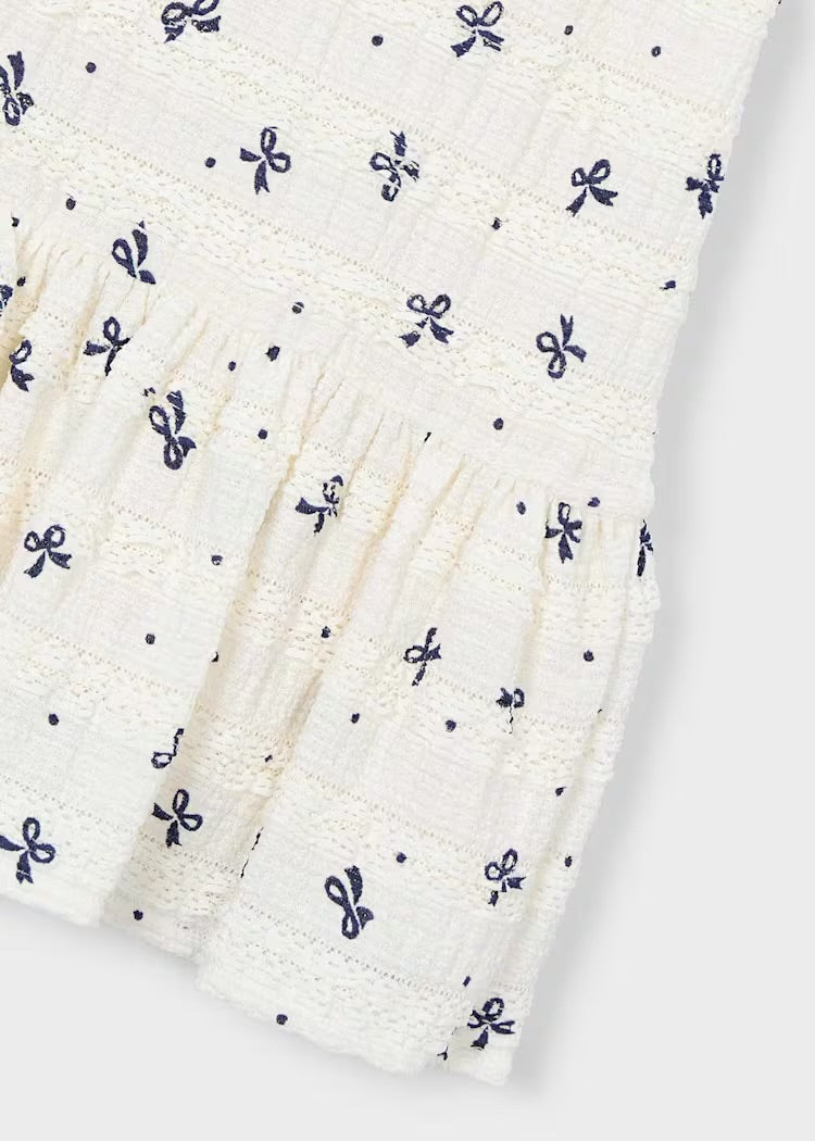 Cream Dress w/Printed Bows
