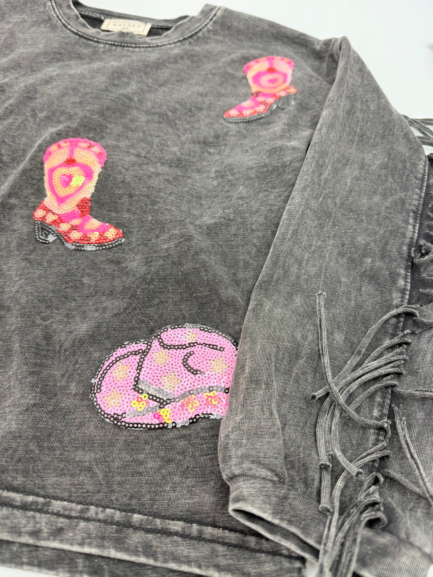 Black Sequin Howdy Top