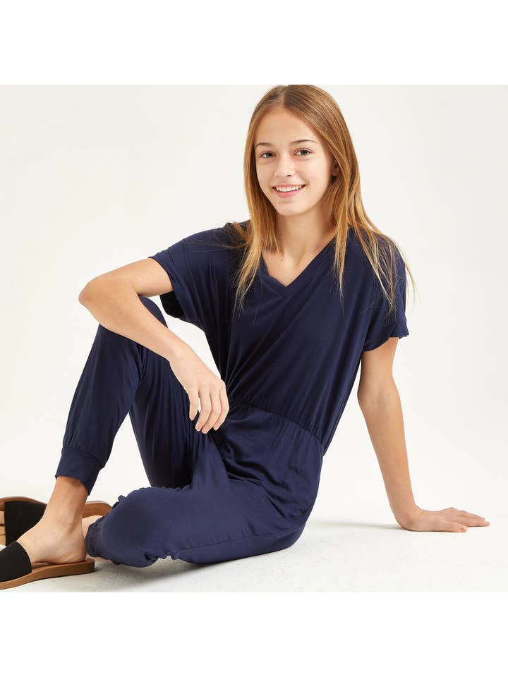 Navy V-Neck Jumpsuit