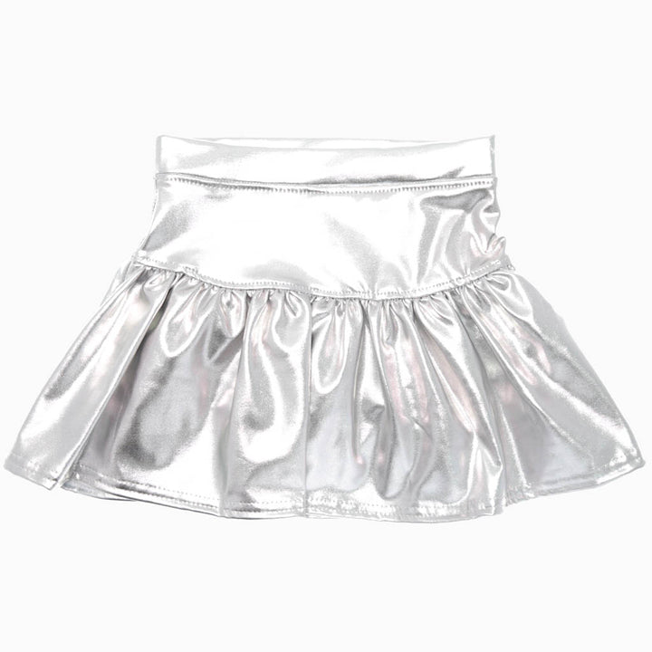 Metallic Gathered Skort-Silver