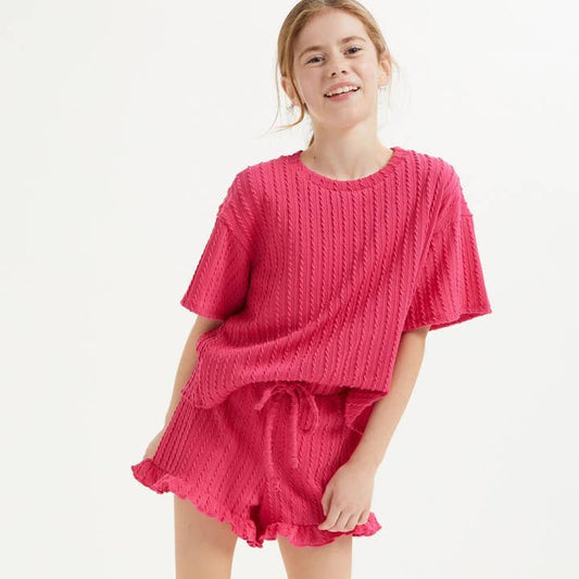 Ribbed Hot Pink Top & Ruffle Shorts