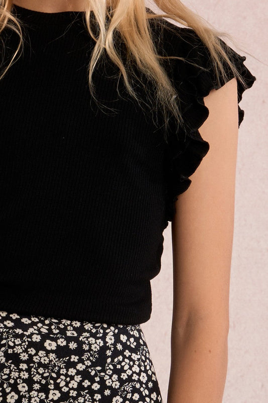 Black Ruffle Knit Top