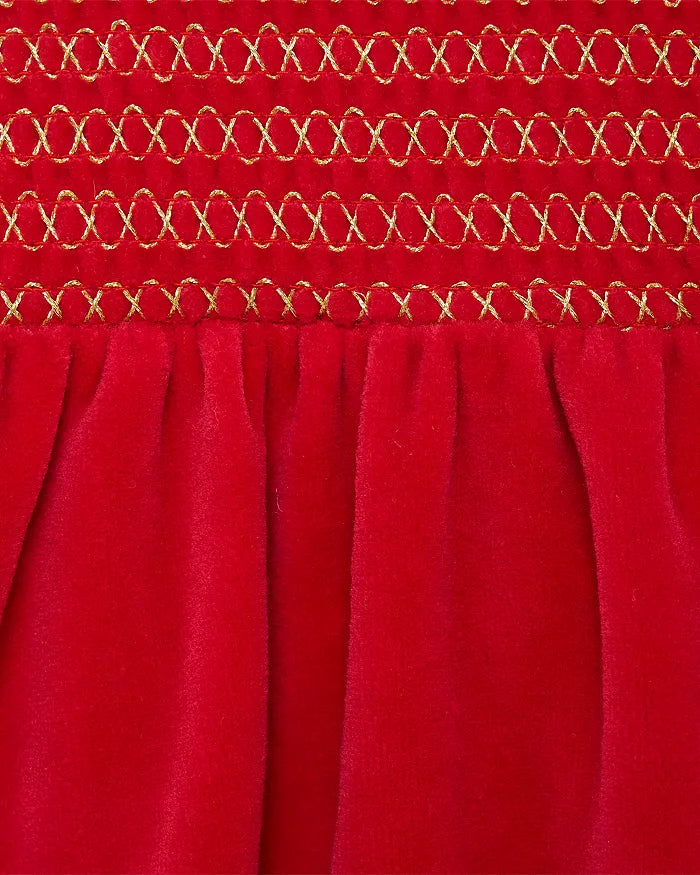 Gold Smocked Red Dress