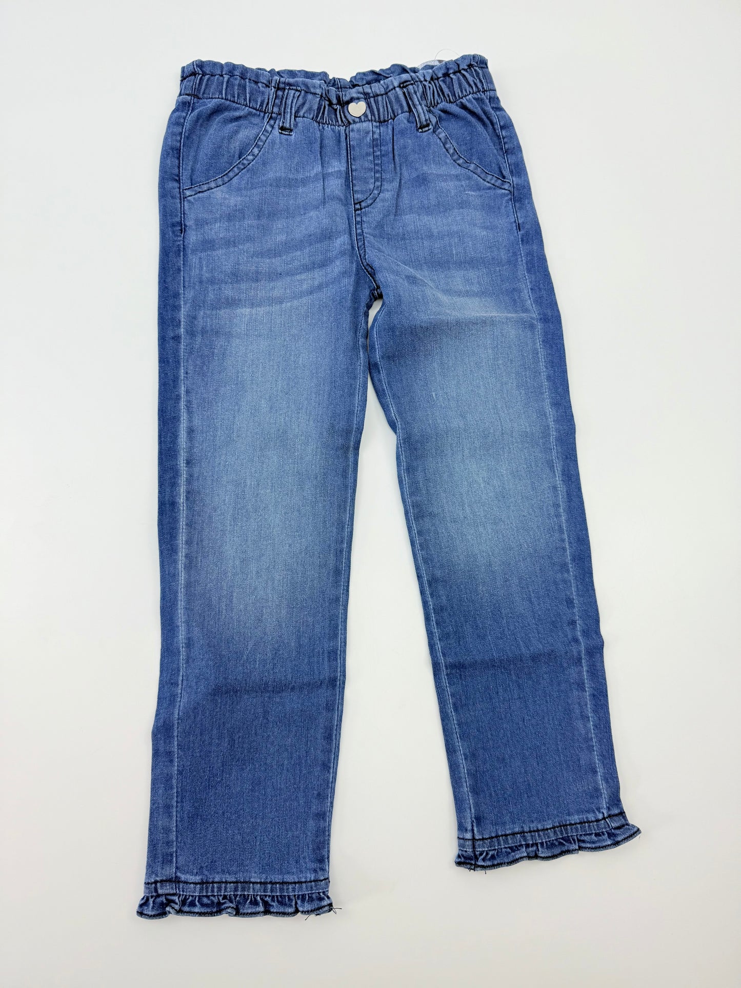 Ruffle Trim Jeans-Medium Wash