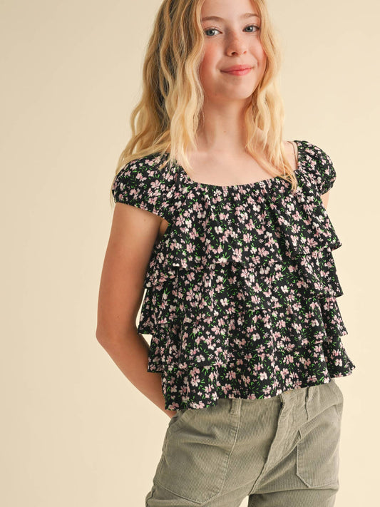 Blush Hearts Black Ruffle top