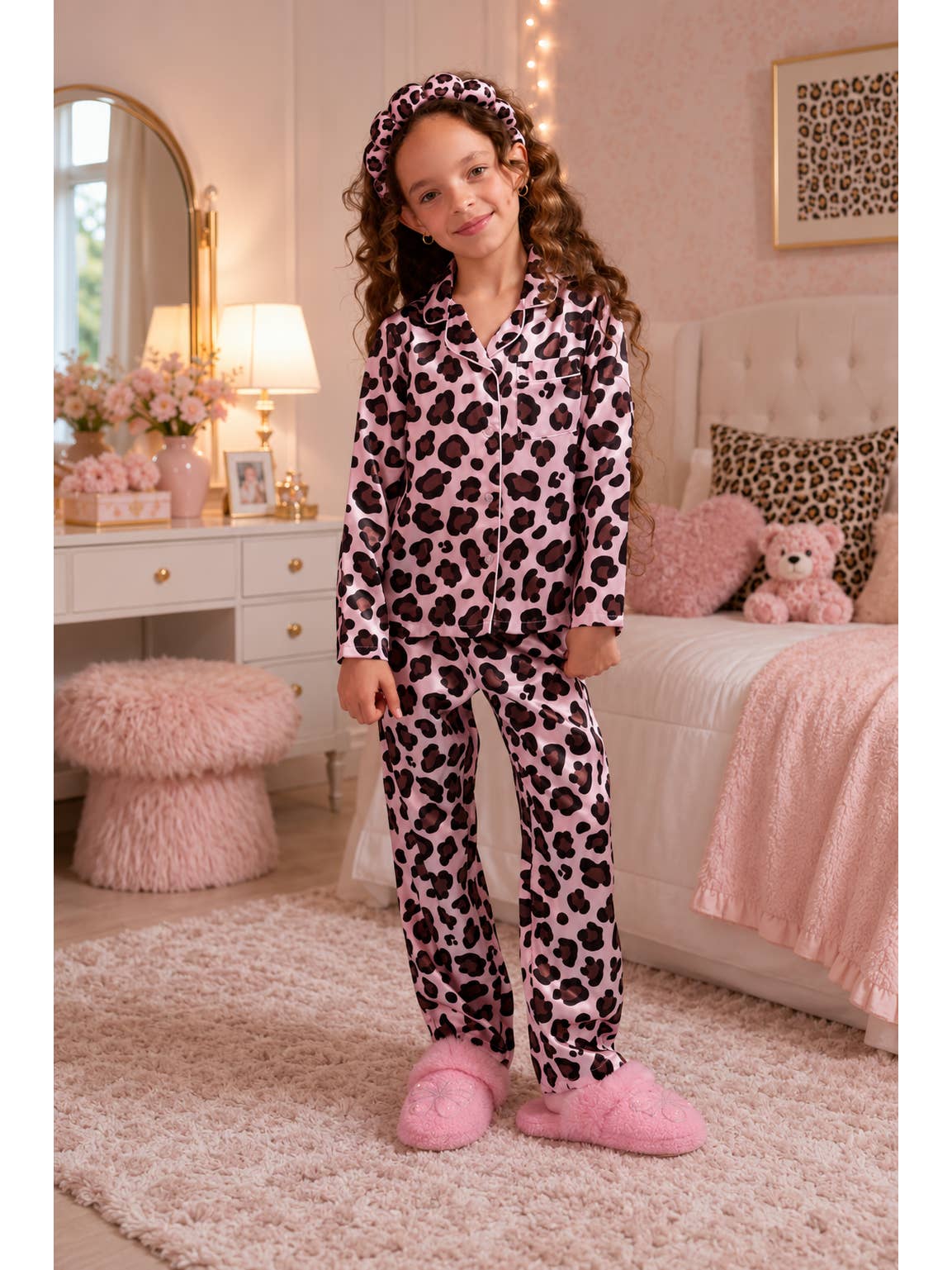 Leopard Satin PJ's with Headband