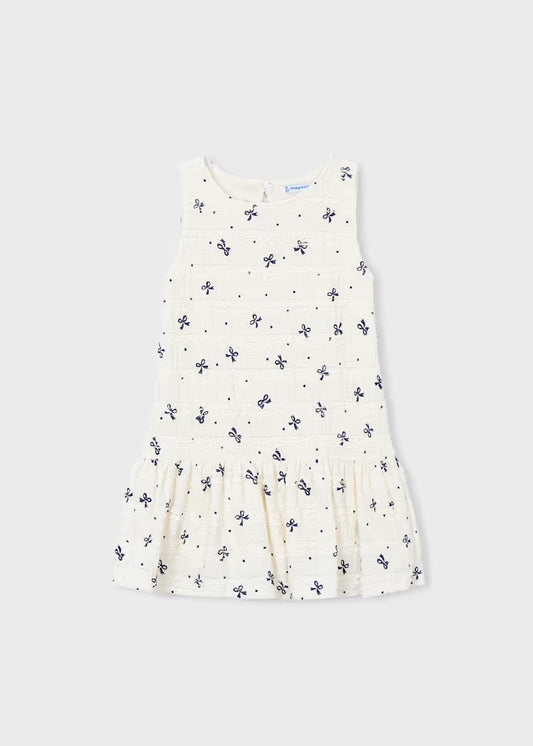 Cream Dress w/Printed Bows