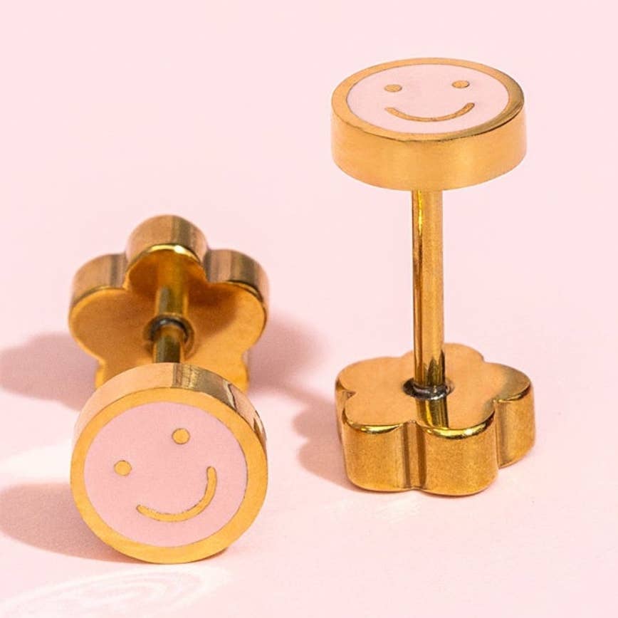 Tiny Pink Smiley Studs