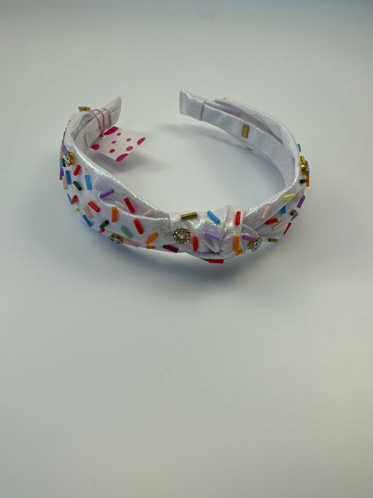 White Shimmer Headband Confetti & Rhinestones