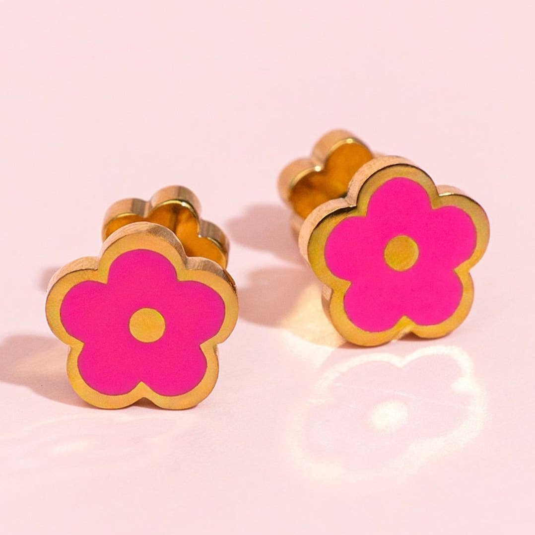 Hot Pink Flower Studs