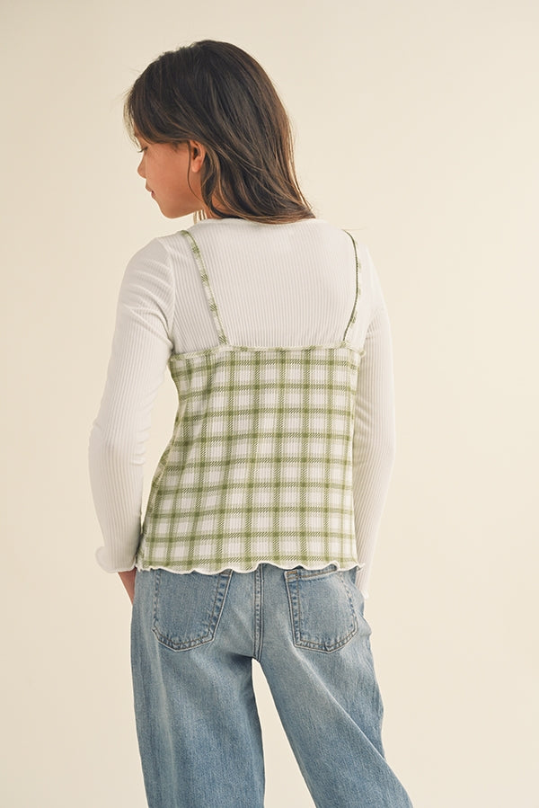 Sage Gingham Layered Top
