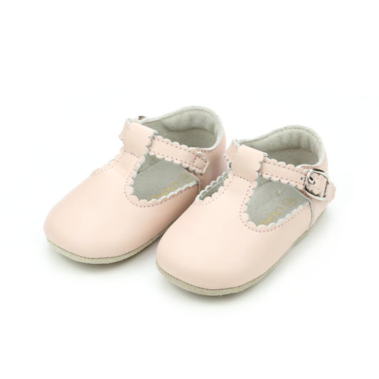 Elodie Scalloped Crib Shoe-Pink