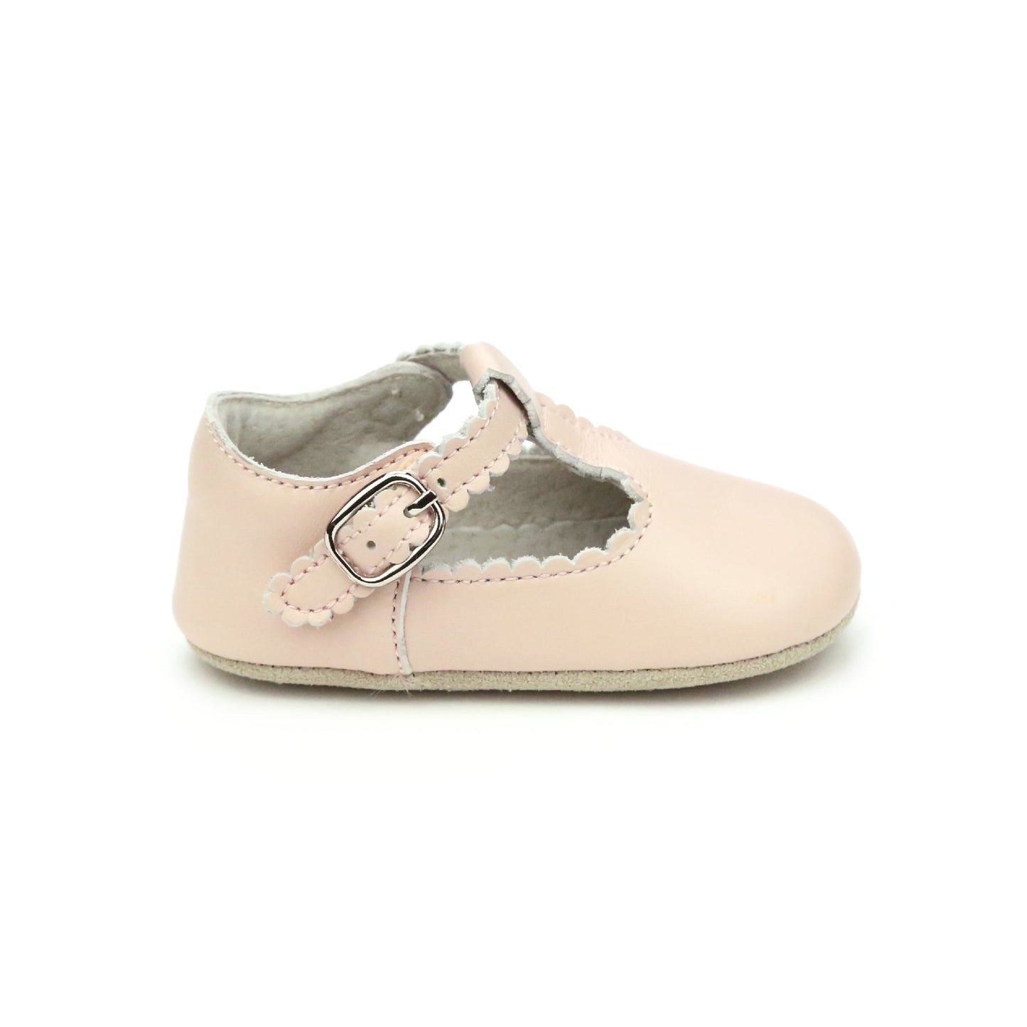 Elodie Scalloped Crib Shoe-Pink