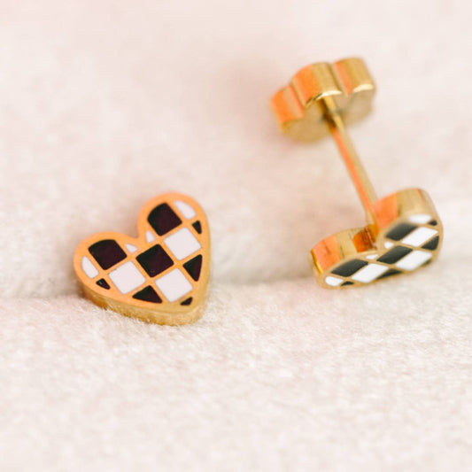 Checkered Heart Stud