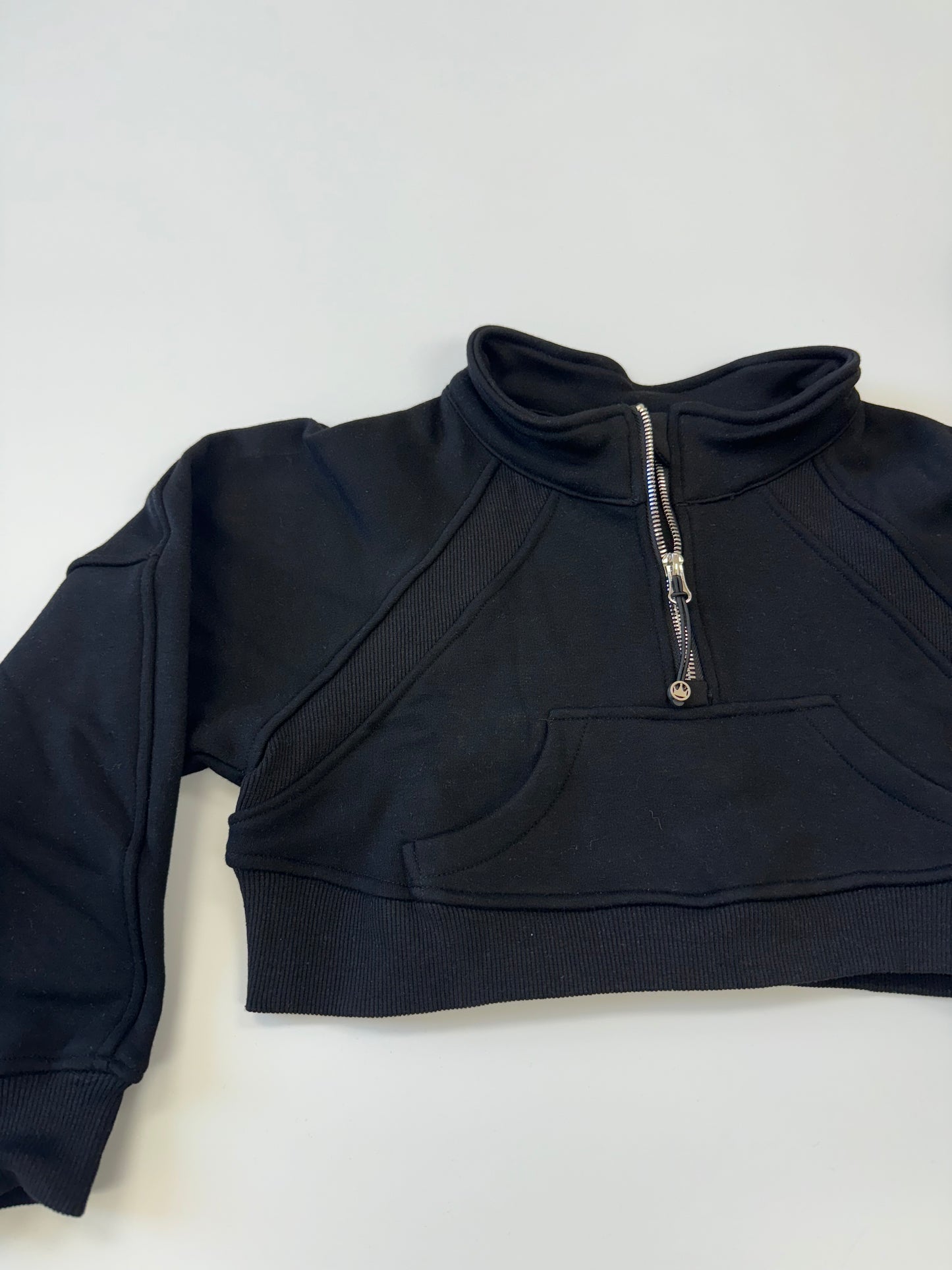 Cropped 1/4 Zip Sweatshirt-Black