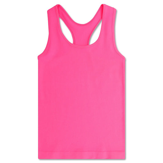 Ribbed Racer Tank-Bright Pink