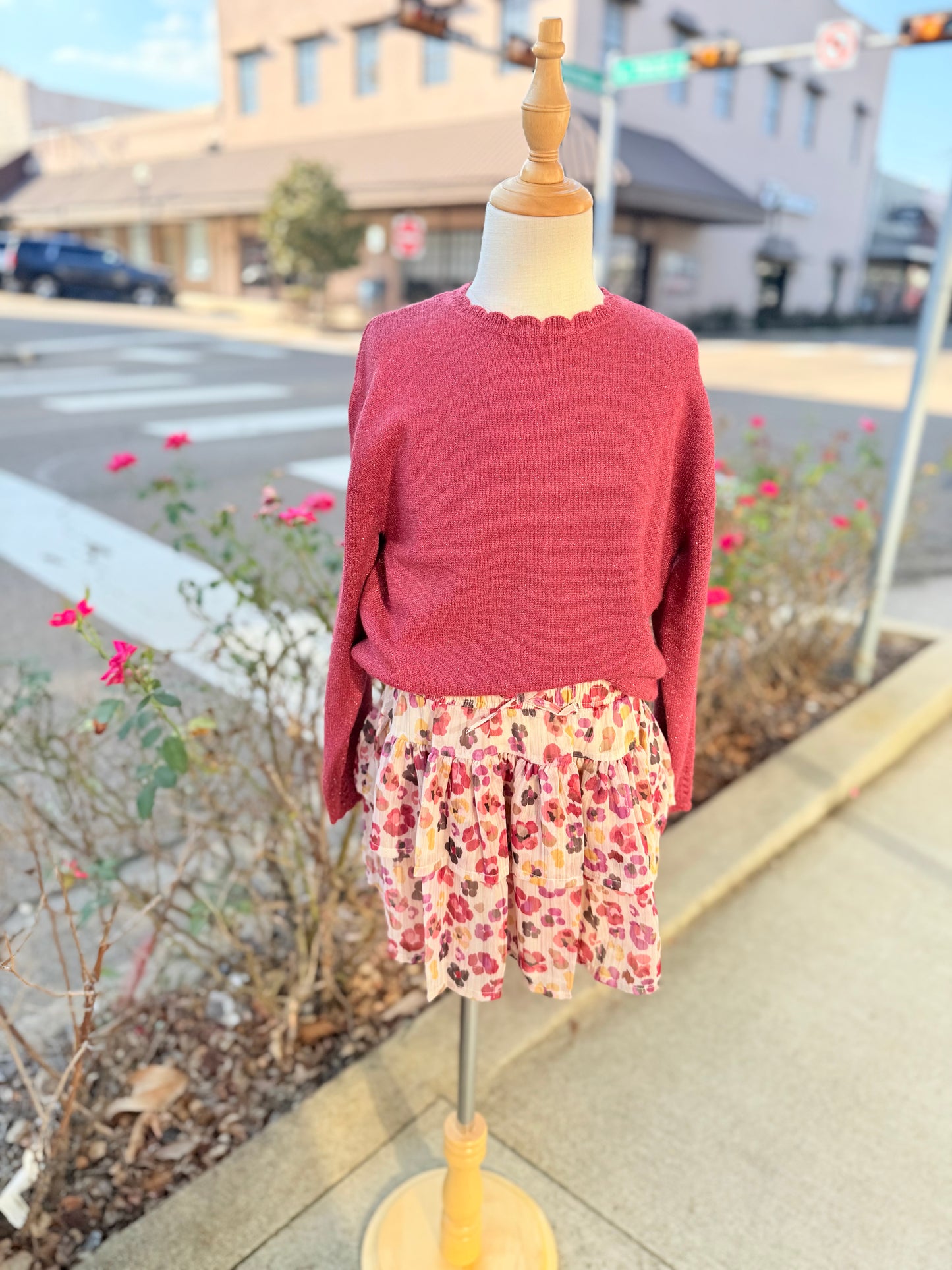 Knitted Shimmer Sweater-Cherry