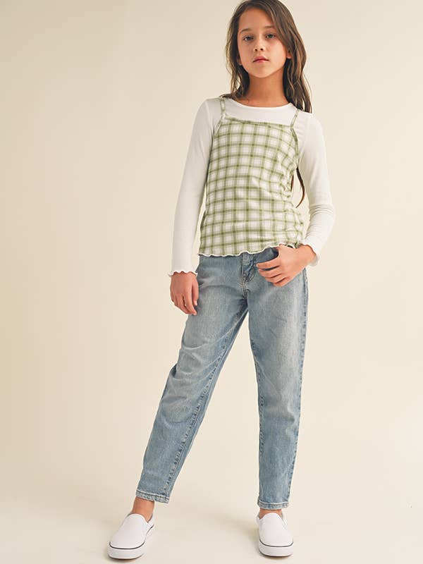 Sage Gingham Layered Top