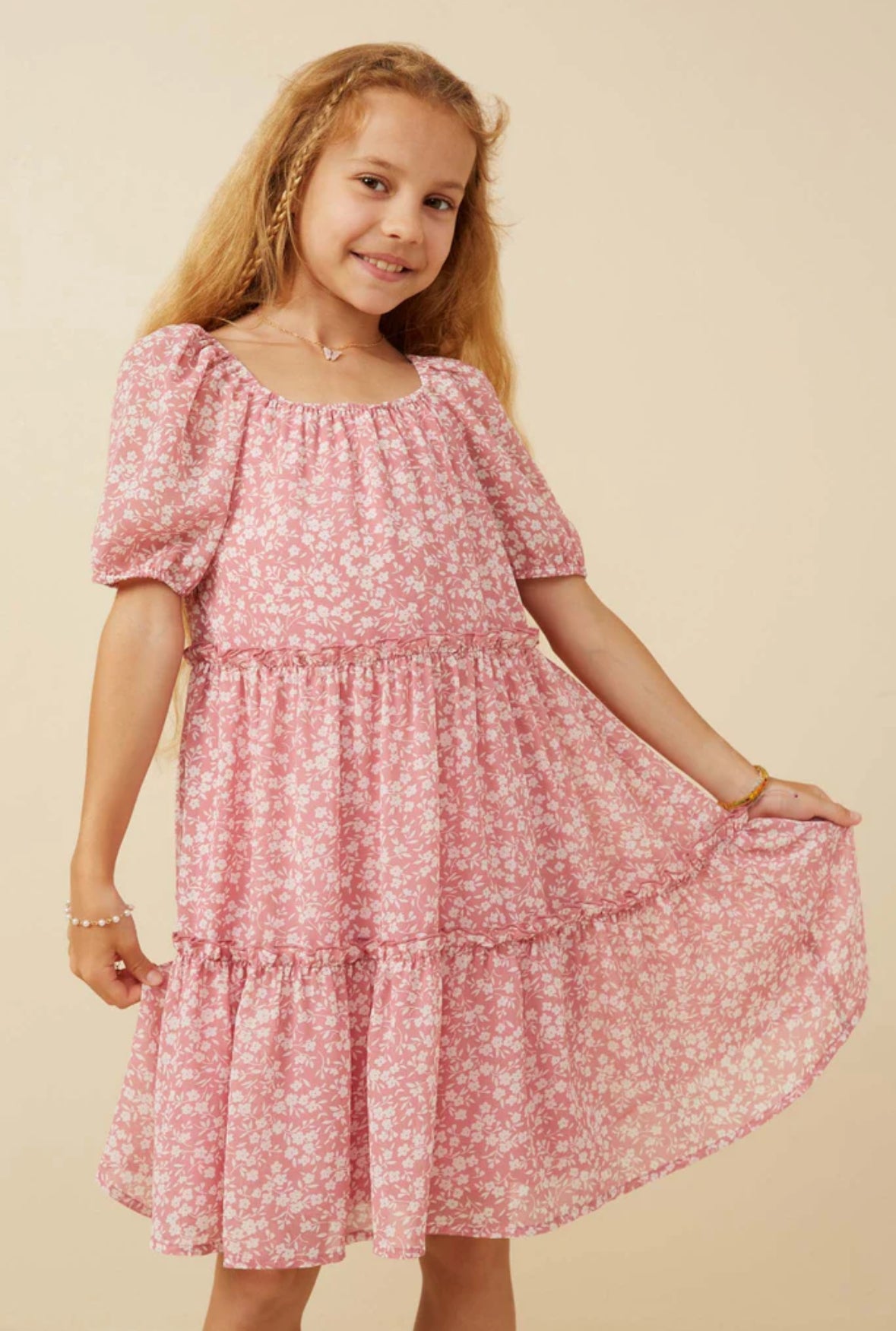 Ditsy Floral Ruffle Dress-Pink