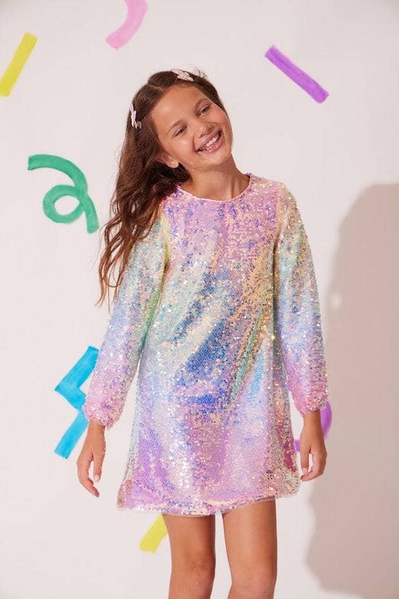 Sequin L/S Ombre Party Dress