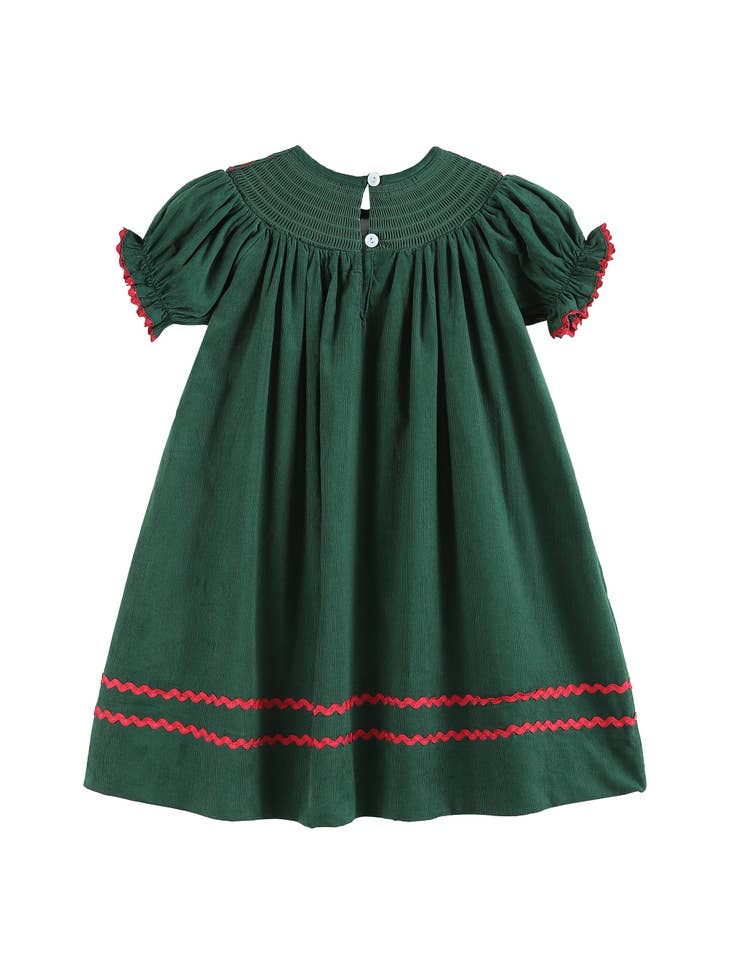 Green Christmas Mistletoe Smocked Bishop Dress