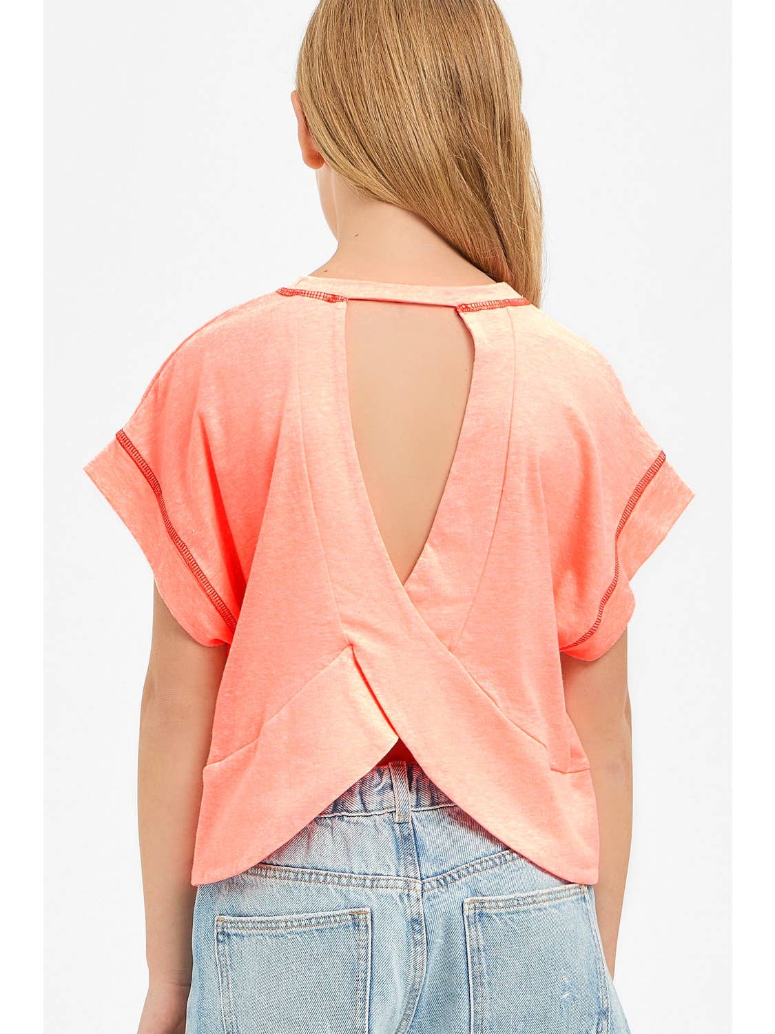 Neon Coral Cutout Back Tee