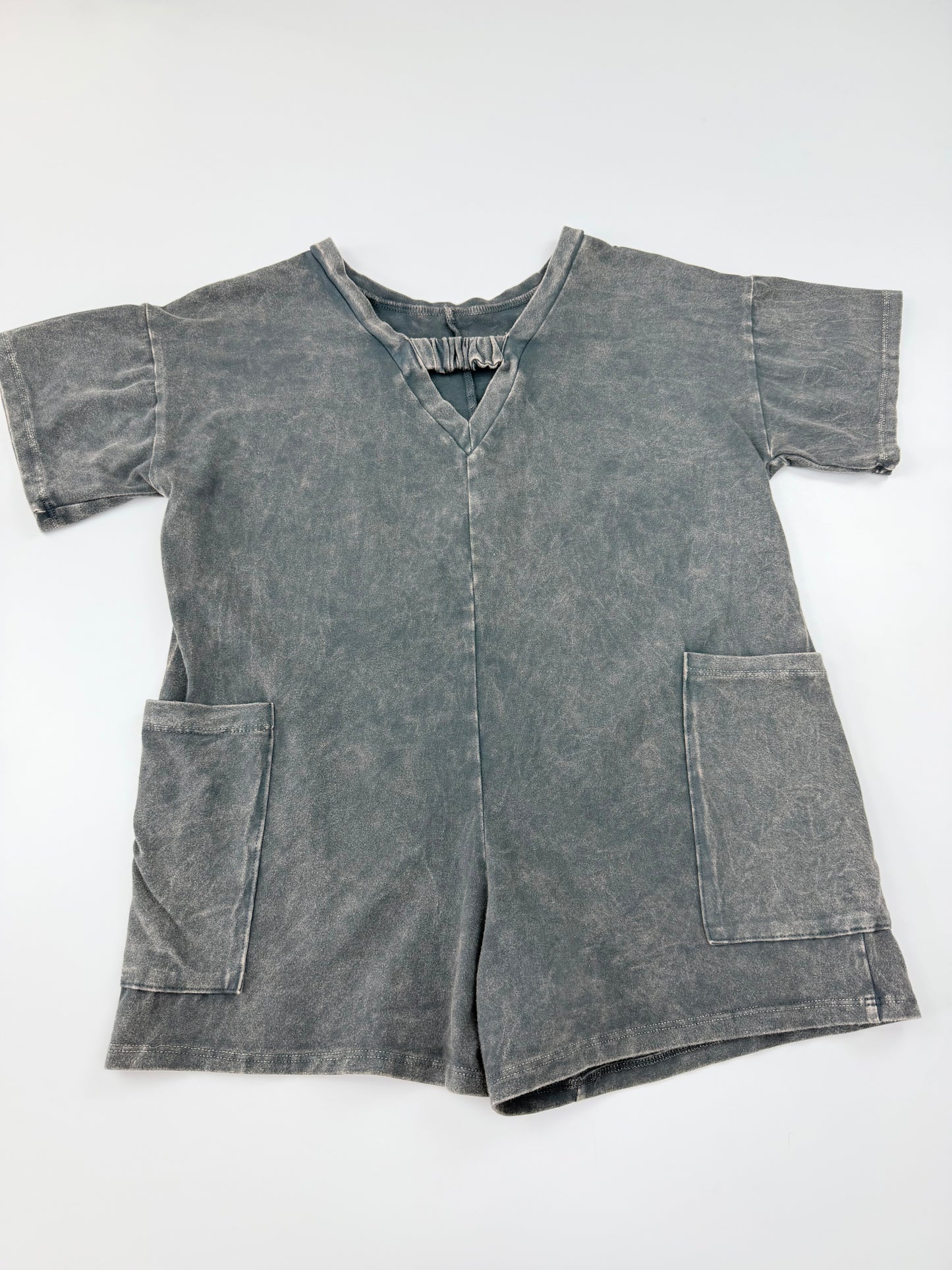 Mineral Wash Romper-Charcoal