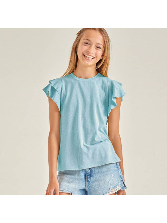 Blue Flutter Sleeve Top