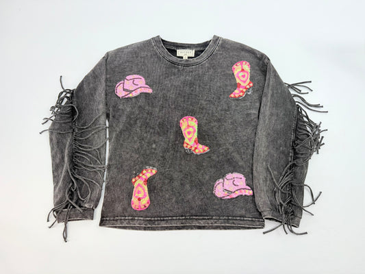 Black Sequin Howdy Top