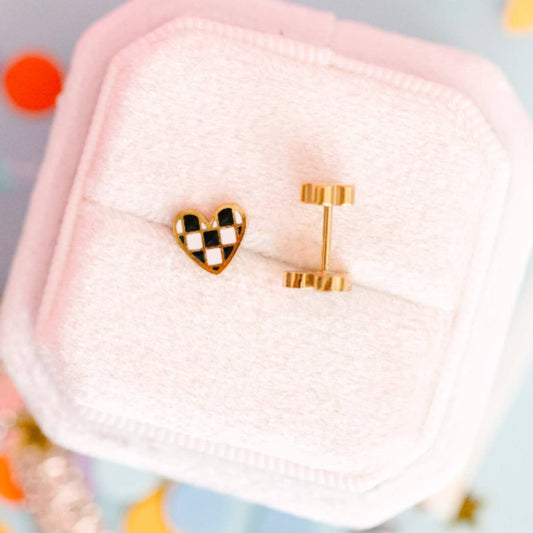 Checkered Heart Stud