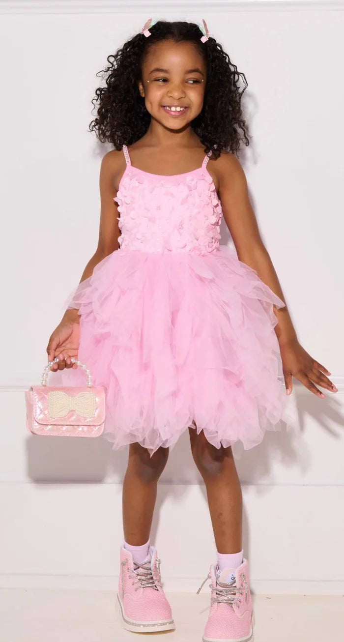 Pink 3D Flowers Tulle Dress